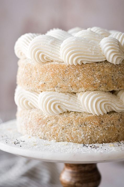 High Altitude Cake Recipe, Lemon Poppy Seed Cake, Hummingbird Cake Recipes, High Altitude Baking, Lemon Poppyseed Cake, Lemon Cream Cheese, Seed Cake, Poppy Seed Cake, Cream Cheese Buttercream