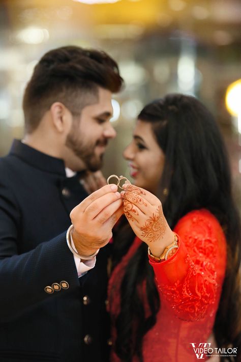 One of the best engagement pose for couple on their engagement ceremony. #engagement #engagementphotoshoot #engagementphotographers Couple Poses In Engagement, Engement Indian Couple Pose, Engage Couple Pose, Engagement Indian Couple, Couple Poses For Engagement Photography, Cupal Photo Shoot Engagement, New Couple Poses Engagement Shoots, Engagement Shoots Poses Indian, Rings Engagement Photoshoot