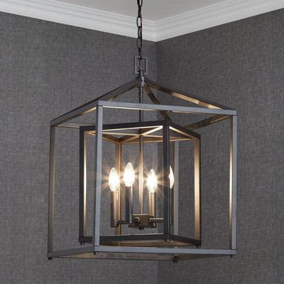 Entry Chandeliers, Entryway Light Fixtures, Foyer Lighting Fixtures, Square Chandelier, Cage Chandelier, Loft Ideas, Chandelier Black, Chandelier Metal, Entryway Lighting