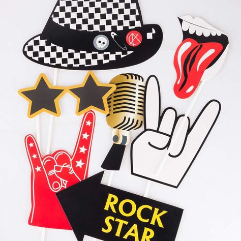 Music Photobooth, Rock And Roll Party Decorations, Rock And Roll Birthday Party, Music Theme Party, Rock And Roll Party, Rock And Roll Birthday, Party Photobooth, Jazz Party, Rock N Roll Party