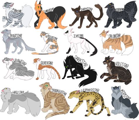 Every Riverclan Leader Ever! by Draikinator on DeviantArt Warrior Cat Villans, Riverclan Aesthetic, Cat Warriors, Warrior Cat Names, Warrior Cats Series, Warrior Cats Books, Warrior Cats Fan Art, Warrior Cat Drawings, Warrior Cat Oc