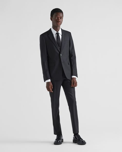 Single-breasted wool suit Prada Suit Men, Suit Men Black, Prada Suit, Mohair Suit, Black Pants Men, Suit Men, Lapel Jacket, Adidas Football, Power Suit