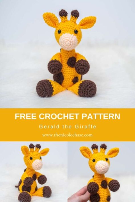 Free Giraffe Crochet Pattern - Giraffe Amigurumi Crochet Giraffe Applique, Giraffe Amigurumi Free Pattern, Giraffe Crochet Pattern Free, Crochet Giraffe Free Pattern, Crocheted Stuffies, Nicole Chase, Crochet Rabbit Free Pattern, Gerald The Giraffe, Giraffe Crochet Pattern