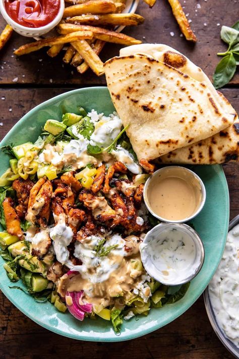 Chicken Tzatziki Bowls. - Half Baked Harvest Naf Naf Grill Recipes, Half Baked Harvest Greek, Half Baked Harvest Appetizers, Greek Chicken Tzatziki, Tzatziki Bowls, Greek Bowls, Greek Bowl, Chicken Tzatziki, Bowl Meals