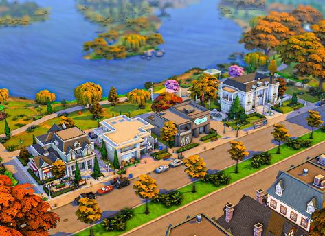 Street View of my Community street in Willow Creek ༄˖°.🍂.ೃ࿔*:･ 🏷️ #thesims #sims4 #thesims4 #sims #showusyourbuilds #simsnocc #simsbuilds Sims 4 Oasis Springs Community Lot, Ts4 Willow Creek, Sims 4 Willow Creek Park, Landing Ideas, Sims Builds, Minecraft Modern, Building Illustration, My Community, Willow Creek