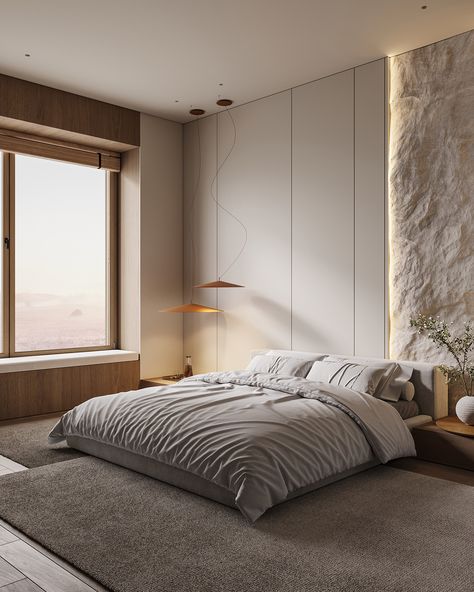 A Stylishly Elevated Japandi Interior Bedroom 2 Windows, 3x3 Bedroom Ideas Minimalist, 3x3 Bedroom Ideas, Bedroom Ideas Minimalist, Stylish Small Bedroom, Bedroom Behance, Bedroom Workspace, Minimalist Bedroom Ideas, Japandi Bedroom