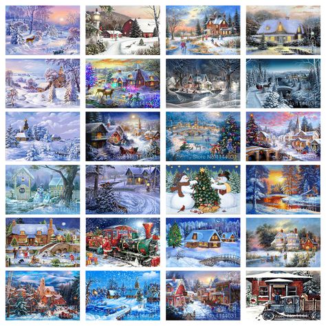 Embroidery Winter, Colourful Cross Stitch, Frozen Pond, Landscape Winter, Rhinestone Embroidery, Christmas Diamonds, Diy Mosaic, Large Christmas Tree, Painting Christmas