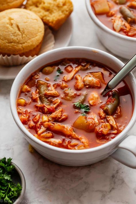 A tomato- and broth-based soup full of healthy vegetables and the delicate flavor and texture of lump blue crab, Maryland crab soup is a local staple that deserves to be shared far and wide. This is a generously seasoned family favorite, and welcomes many substitutions based on what you have on hand. Recipe on sallysbakingaddiction.com Soups With Crab Meat, Cream Of Crab Soup Recipe Maryland, Maryland Crab Soup Recipe, Maryland Style Crab Soup, Maryland Crab Soup Recipe Baltimore, Best Maryland Crab Soup, Maryland Crab Soup, Crab Soup, Blue Crab