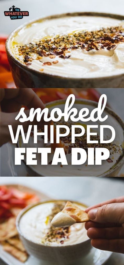 Smoked Whipped Feta Dip Smoked Feta, Smoked Dishes, Whipped Feta Dip, Bbq Appetizers, Restaurant Appetizers, Outdoor Cooking Recipes, Caramelized Onion Dip, Spinach Dip Recipe, Classic Appetizers