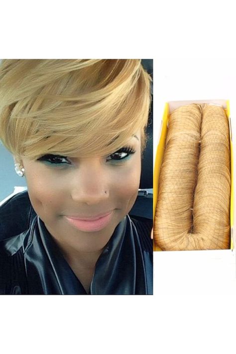 Honey Blonde Human Hair 27 Piece Quick Weave Bump Hair with Free Closure,Short Hair Pieces For Black Women (27) Hair Pieces For Black Women, Bump Hair, 27 Piece Quick Weave, Short Pixie Wig, 27 Piece Hairstyles, Bump Hairstyles, Short Pixie Wigs, Hair Extensions For Short Hair, Natural Hair Cuts