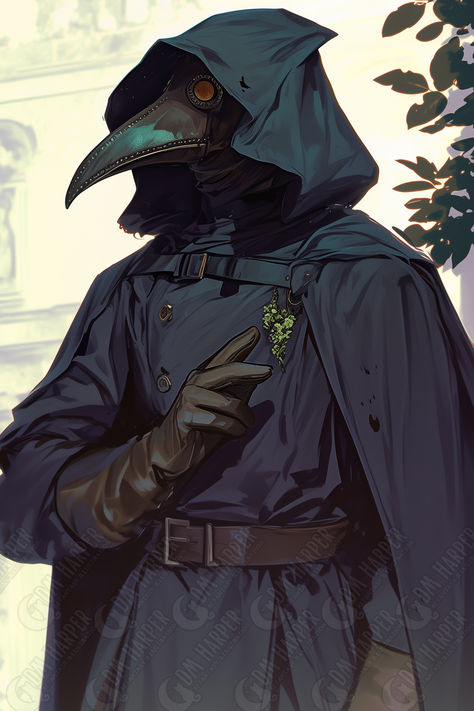 Human Cleric of Mask Kelemvor Cleric, Eye Patch Character Design, Dnd Plague Doctor, Grave Cleric Dnd, Dnd Masked Character, Plague Doctor Character Design, Goliath Cleric, Dnd Character Mask, Grave Domain Cleric