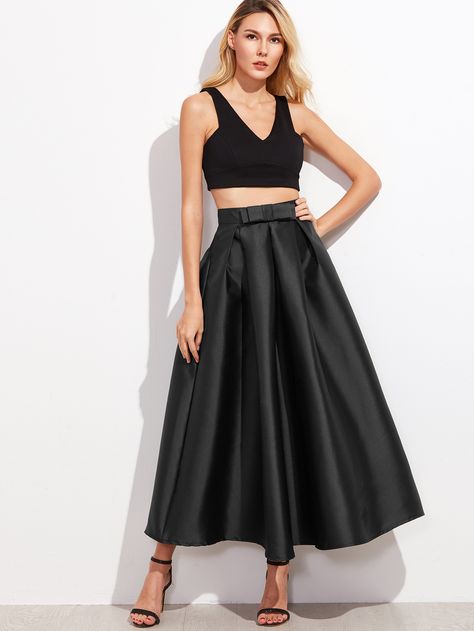 Shop Black Bow Trim Pleated Long Skirt online. SheIn offers Black Bow Trim Pleated Long Skirt & more to fit your fashionable needs. Box Pleated Skirt, Long Skirt And Top, Maxi Pencil Skirt, High Waist Long Skirt, Faux Leather Pencil Skirt, Box Pleat Skirt, Pleated Long Skirt, High Waisted Pencil Skirt, Elegant Skirt