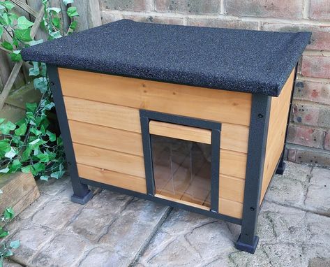 X-ZONE PET Cat House Outdoor & Indoor Wooden Cat House Weatherproof for Winter Ribbit Hutch Wooden House for Rabbits Guinea Pigs Cat Shelter with All-Around Iron Frame : Amazon.co.uk: Pet Supplies Cat Wooden House, Insulated Cat House Outdoor Diy, Hutch Wooden, Cat House Design, Cat House Outdoor, Insulated Cat House, Kitty House, Wooden Cat House, Cat House Diy