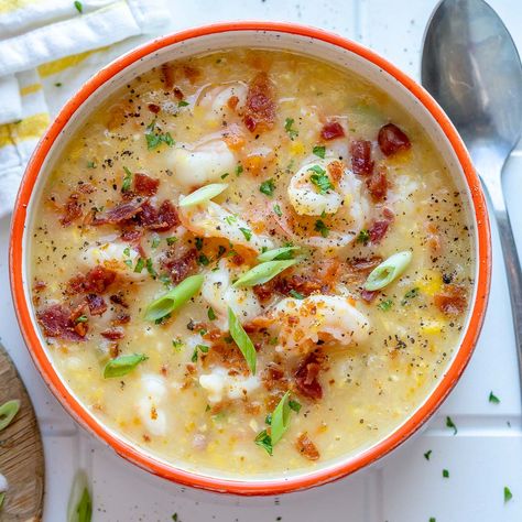 Corn Chowder With Potatoes, Shrimp Corn Chowder, Shrimp Chowder, Clean Food Crush Recipes, Shrimp Corn, Frozen Shrimp, Best Keto Recipes, Unsweetened Coconut Milk, Clean Food Crush