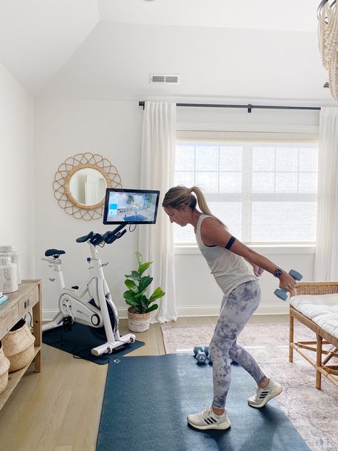 Workout Room Furniture, Loft Workout Space, Home Gym Guest Bedroom, Workout Playroom Combo, Spare Room Workout Room, Gym Bedroom Combo, Wfh Bedroom, Office Workout Room Combo, Bedroom Workout Space