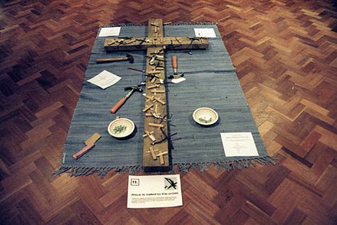 Grace | Stations of the Cross | April 2003 11, cloué sur la croix Nail It To The Cross, Good Friday Service Ideas, Easter Prayer Stations, Prayer Station Ideas, Easter Prayer, Journey To The Cross, Prayer Activities, Prayer Morning, Church Lobby Design