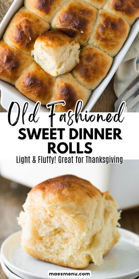 Sweet Yeast Dinner Rolls (Sweet Buns!) - Mae's Menu Thanksgiving Rolls Easy, Easy Sweet Rolls, Thanksgiving Rolls Recipes, Best Thanksgiving Sides, Dinner Buns, Thanksgiving Dinner Rolls, Rolls Thanksgiving, Yeast Dinner Rolls, Dinner Roll Recipe