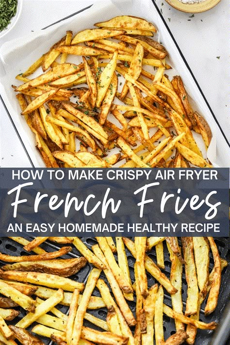 Air fryer fries are a simple and easy way to make homemade fries without extra oil and calories.  These air fryer french fries are much healthier than fast food fries and they are so delicious and crispy. Gluten free, paleo, vegan and whole30. Air Fried French Fries, Fried French Fries, Air Fry French Fries, Food French Fries, Air Fryer Fries, Food Fries, Fries Recipes, Blue Jean Chef, Air Fryer French Fries