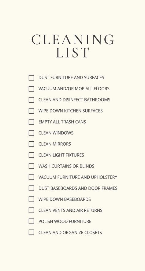 Simple minimalist cleaning list to make your leaning experience easier. This list will provide structure and guidance while you clean. #for #Ideas #Creating #a #The #HomeTrends #to #CreativeIdeas #Home #Schedule #Ultimate #Cleaning #Tidy #Guide #a Minimalist Cleaning, Room Cleaning Tips, List To Make, Cleaning Baseboards, Deep Cleaning Checklist, Tidy Room, Easy Cleaning Hacks, How To Clean Mirrors, House Cleaning Checklist