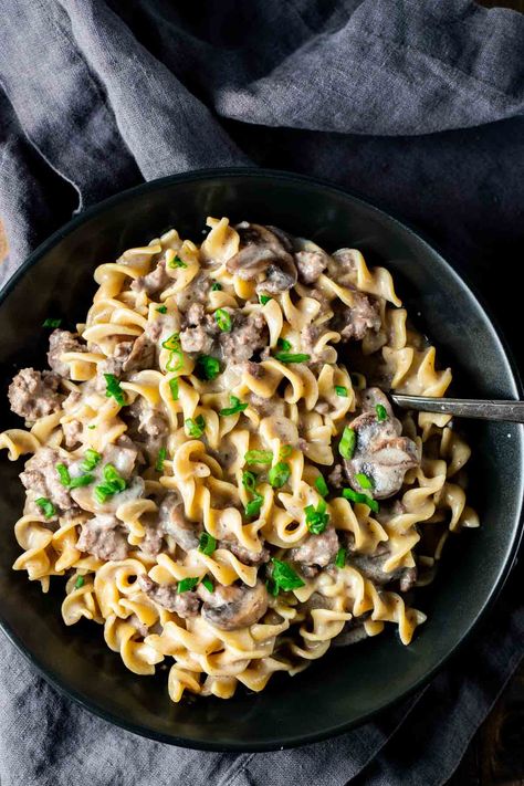 Ground Beef Stroganoff Instant Pot, Beef Stroganoff Pressure Cooker, Insta Pot Beef Stroganoff Recipe, Instant Pot Hamburger Helper Stroganoff, Mushroom Stroganoff Instant Pot, Ground Beef Mushrooms, Instant Pot Ground Beef, Cornstarch Slurry, Ground Beef Stroganoff