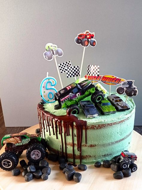 Monster Truck Party Cake, Truck Birthday Cake Ideas, 3rd Birthday Cakes For Boys, Monster Truck Ice Cream Cake, Easy Monster Truck Cake, Monster Jam Cake Diy, Monster Truck And Dinosaur Cake, Small Monster Truck Cake, Blue Monster Truck Cake