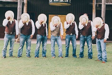 Groomsmen Jeans, Cheap Country Wedding, Country Groomsmen, Country Wedding Groomsmen, Rustic Clothes, Country Wedding Bridesmaids, Jeans Guys, Fall Country Wedding, Country Wedding Pictures