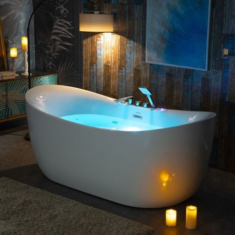 ᐅ【WOODBRIDGE 72" x 35-3/8" Whirlpool Water Jetted and Air Bubble Freestanding Heated Soaking Combination Bathtub with Tub Filler and LED control panel , BJ400+F0041CH-WOODBRIDGE】 Air Bathtub, Air Tub, Rest Room, White Tub, Floor Bathroom, Bathtub Drain, Vanity Faucet, Whirlpool Tub, Air Blower