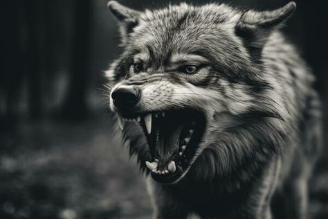 ai generado escala de grises de cerca Disparo de un enojado lobo con un borroso antecedentes. ai generado 35424090 Foto de stock en Vecteezy Phone Wallpaper