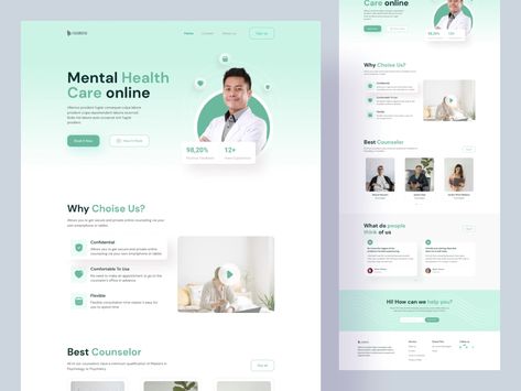 Mental Health - Landing Page by Arip for Enver Studio on Dribbble Medical Equipment Website Design, Health Website Design, Medical Landing Page, Mental Health Website, Flat Design Website, Healthcare Website, Health Website, Medical Website, Medical Website Design