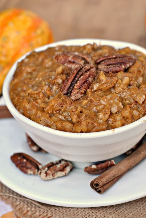 Slow Cooker Pumpkin Pie Steel Cut Oats 1 Slow Cooker Pumpkin Pie, Crockpot Oatmeal, Slow Cooker Pumpkin, Healthy Version, Steel Cut Oats, Oats Recipes, Crock Pot Cooking, Eat Smart, Oatmeal Recipes