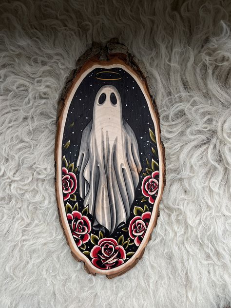 Gothic Cottage, Wood Slice Art, Wood Burning Crafts, Paint Night, Painted Christmas Ornaments, Chicano Art, Wood Slice Ornament, Marker Drawing, Paint And Sip