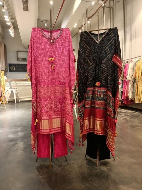 Bandhej Kaftan Dress, Bandini Dress Designs, Bandhini Dress Patterns, Bandhni Kurti Designs Latest, Saree To Dress, Long Shirt Women, Simple Kurta, Kaftan Designs, Morning Dress