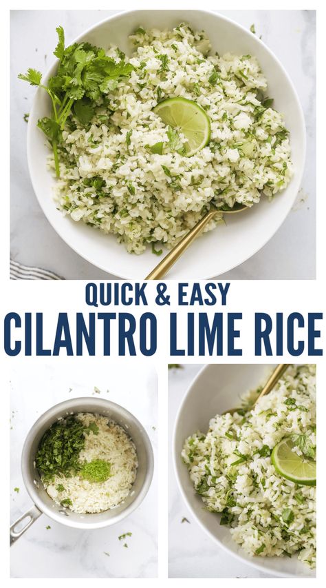 This fluffy cilantro lime rice is amped up with sauted onions, garlic and then of course loads of fresh cilantro and lime juice! It's a hearty side dish that'll brighten up your dinners. Perfect for a burrito bowl! Add heat with some sliced jalapeños! #easyside #ricedish #texmexrecipe #cilantrolimerice #burritobowl #mexicanfood #howtomakerice Lime Brown Rice, Cilantro Lime Brown Rice, Cilantro Lime Rice Recipe, Lime Rice Recipes, Mexican Favorites, Copycat Chipotle, Recipe Rice, Cilantro Rice, Restaurant Inspired Recipes