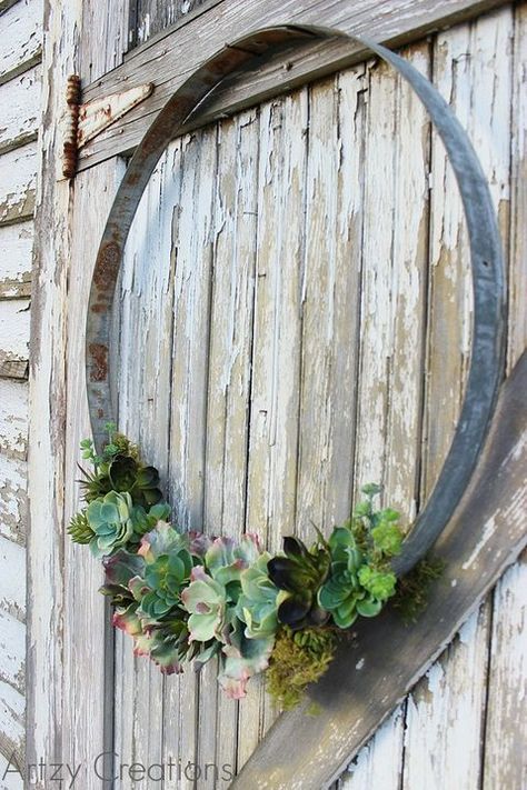 Giants Wreath, Succulent Wreath Diy, Wine Barrel Rings, Deco Champetre, Barrel Rings, Succulent Wreath, Metal Garden Art, Wine Gift, Metal Tree