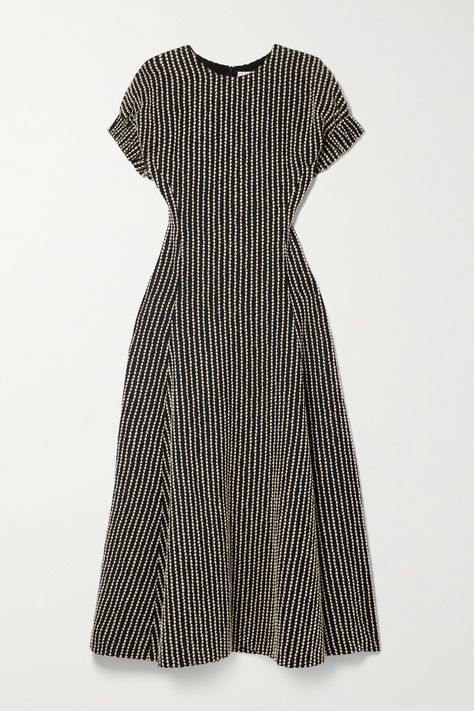 Ulla Johnson defines its artisanship as a celebration of global design, employing techniques from across the world - the stripes of this midi dress are achieved using a meticulous Italian stitch. It's made from a wool-blend and has a slim fit through the bodice before falling to soft folds through the skirt. Embroidered Wool, Modest Fashion Outfits, Global Design, Work Attire, Ulla Johnson, Modest Dresses, Black Midi Dress, Devon, Striped Dress