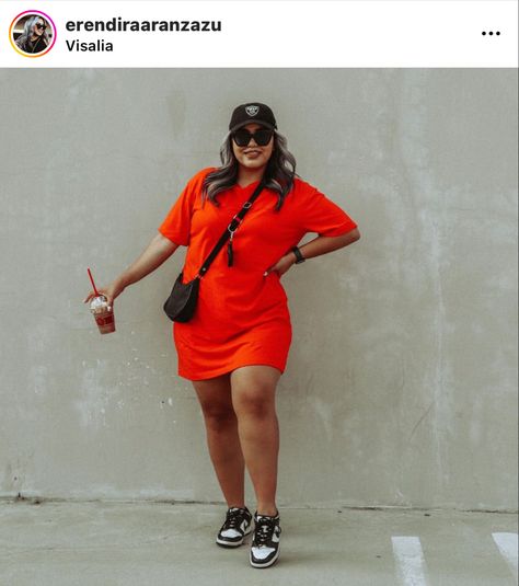 Plus Size Vans Outfit Womens Fashion, Tshirt Dress And Sneakers Outfits, Summer Casual Outfits Midsize, Dunks Outfit Plus Size, Plus Size Tshirt Dress Outfit, Thick Girlfriend Outfits Summer, Hot Day Outfit, Dress And Sneakers Outfit, Curvy Casual Outfits