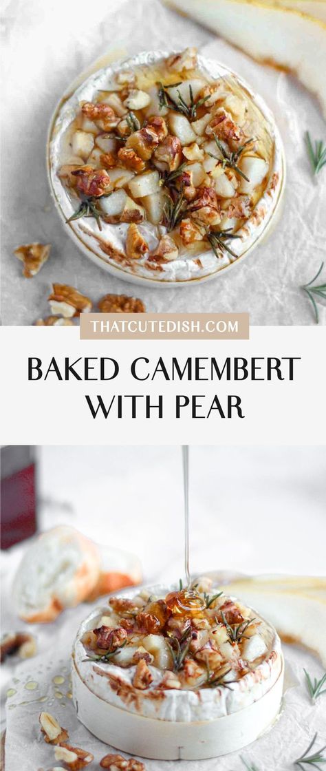 baked camembert with pear Camembert Oven, Baked Camembert Recipe, Camembert Recipes, Cheese Recipes Appetizers, Baked Camembert, Pear Recipes, Pecan Nuts, Christmas Lunch, Dried Figs