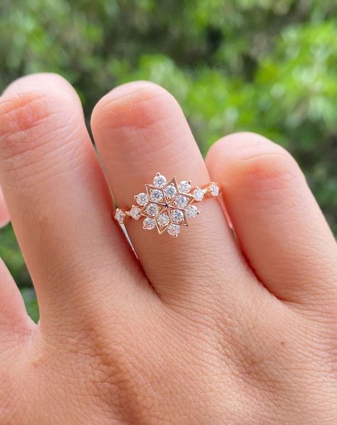 Flower Wedding Ring, Snow Flower, Diamond Cluster Engagement Ring, Moissanite Wedding Rings, Solid Gold Rings, Gift Ring, Cz Diamond, Rings For Her, Gold Engagement