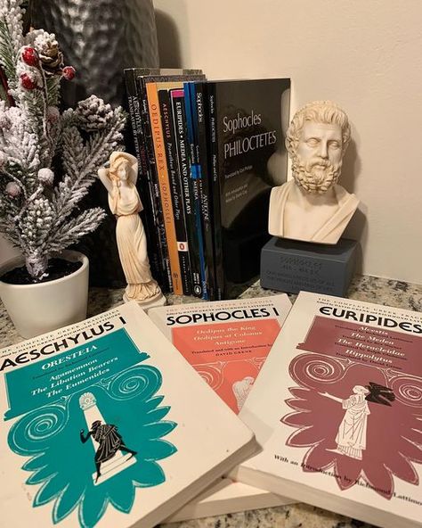 Bridget on Instagram: "Between the three great Athenian tragedians Aeschylus, Sophocles, and Euripides, who is your favorite? Why? 🎭 My favorite is easily Aeschylus. The Oresteia is absolutely amazing in every way, plus I love his other plays so it’s hardly a tough choice. That said, I love the other two and I have yet to read a Greek play that I didn’t like. Plus, Euripides gave us Hippolytus and Sophocles gave us a truly superb portrayal of Creon of Thebes. I have to appreciate that 😌 Do you Greek Student Aesthetic, Greek Books Aesthetic, Greek Literature Aesthetic, Greek Mythology Book Aesthetic, Books On Greek Mythology, Ancient Greek Literature, Greek Literature, Greek Plays, Student Aesthetic