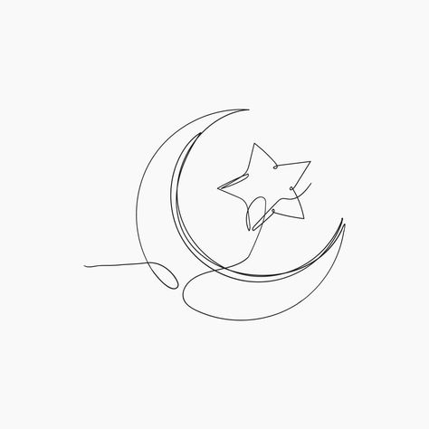 Moon Line Art Drawings, Moon Single Line Tattoo, Crescent Moon Line Art, Single Line Moon Tattoo, Moon And Stars Tattoo Designs For Women, Stella Luna Tattoo, One Line Moon Tattoo, Drawing Moon And Stars, Moon Line Art Tattoo