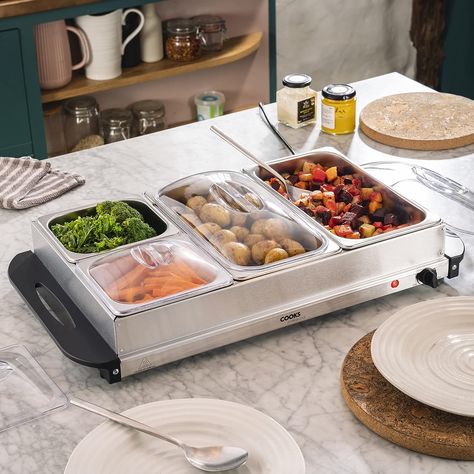 Cooks Professional 7.2-Litre Buffet Server Hotplate Food Warmer with 4 Removable Sections & Adjustable Temperature Control, 300W Buffet Warmer…. #food #catering Kitchen Appliance Set, Fried Breakfast, Christmas Buffet, Large Family Meals, Buffet Server, Keep Food Warm, Hot Food, Food Warmer, Chafing Dishes