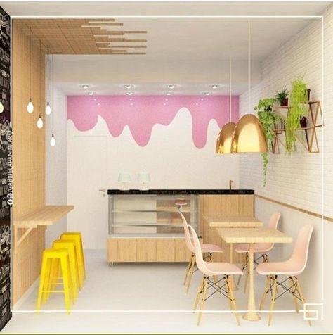 Bright Store Interior, Pastel Cafe Interior, Bakery Decorations Interior, Small Bakery Design, Pastel Coffee Shop, Heladerias Ideas Decoracion, Small Bakery Interior, Creperia Ideas, Dessert Shop Design