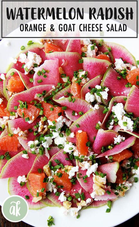 Spring Entrees Dinners, Beets Salad, Cheese Salad Recipes, Watermelon Radish, Radish Recipes, Golden Beets, Beautiful Salad, Radish Salad, Goat Cheese Salad