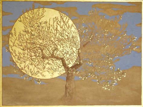 Monoprinting Ideas, Chinese Mural, Metal Leaf Art, Boho Mural, Leaf Paintings, Wall Art Gold Leaf, Gold Art Painting, Golden Art, Sacred Tree