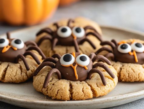 Peanut Butter Spider Cookies - Tastecove Peanut Butter Spider Cookies, Spider Cookies, Party Hacks, Fun Treats, Halloween Parties, Peanut Butter, Read More, Peanut, Butter