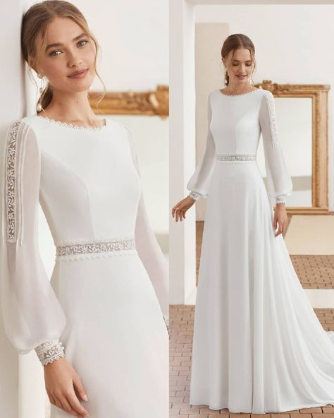 Flowy Long Sleeve Bridesmaid Dress, Elegant Bohemian Wedding Dress, Elegant Modest Wedding Dresses Classy, Long Sleeve Wedding Dress A Line, Classy Evening Dresses, Elegant Skirt Outfits, Simple Wedding Gowns, Bride Dress Simple, Classy Wedding Dress