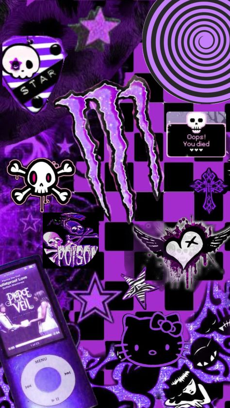 #scene #emo #wallpaper #scenemo #purple #monsterenergy Scenecore Wallpaper Iphone, Iphone Wallpaper Emo, Scene Kid Wallpaper, Scene Emo Wallpaper, Scenecore Wallpaper, Scene Core Wallpaper, Scene Emo Aesthetic, Emo Backgrounds, Emo Aesthetic Wallpaper