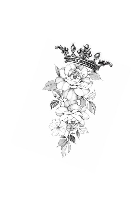 Crown Roses Tattoo, Tattoos With Crowns For Women, Crown Tattoo With Flowers, Flower Crown Tattoo Ideas, Crown And Flower Tattoo, Crown Rose Tattoo, Crown Flower Tattoo, Crown And Flowers Tattoo, Crown And Roses Tattoo