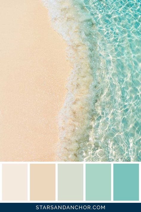 These Are the Perfect Beach Color Palettes, and Here’s How You Can Use Them - Stars & Anchor Spa Color Palette Spas Colour Schemes, Beach Wedding Color Palette, Beach Color Palette, Beach Paint Colors, Beach Wedding Colors Schemes, Beach Palette, Vibe Bathroom, Paint Curtains, Coastal Color Scheme