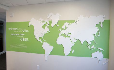 World Map Cbre Office, Medical Exhibition, Internal Branding, Academy Design, Gecko Habitat, Environmental Branding, Office Wall Graphics, Office Wall Design, World Map Design